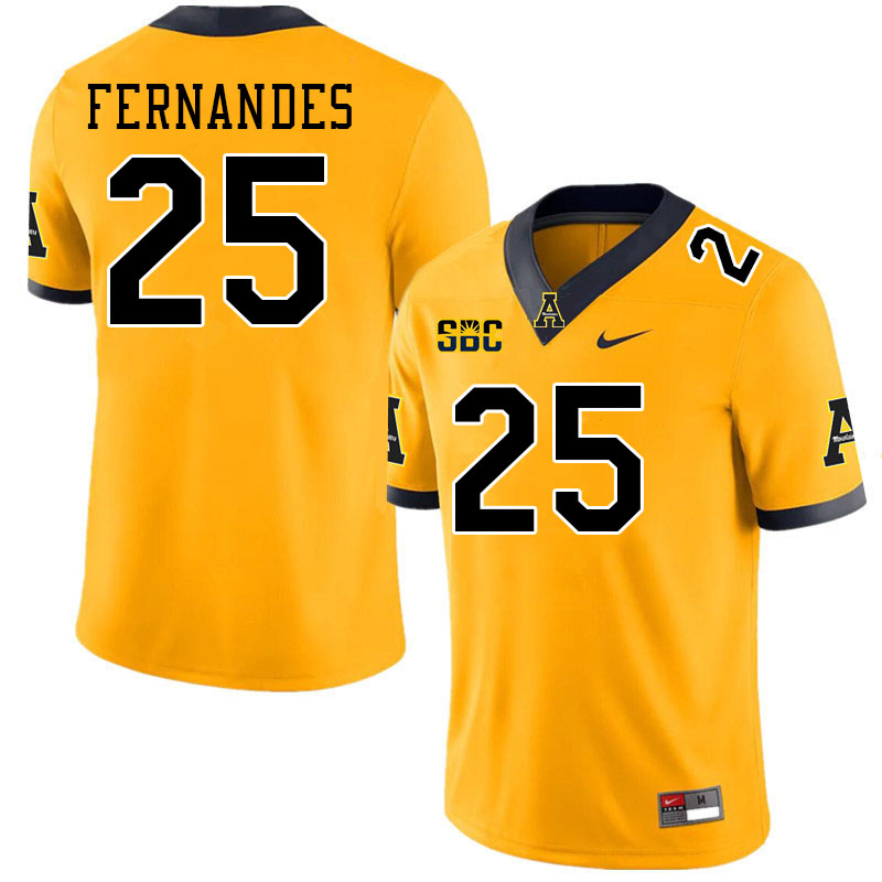 Men #25 Kai Fernandes Appalachian State Mountaineers College Football Jerseys Stitched-Gold